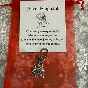 Silver Elephant Keychain Clip-on with Travel Elephant Charm